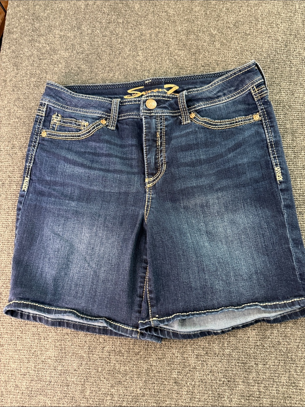 Seven7 Dark Blue Denim Bermuda Shorts with Contrast Stitching